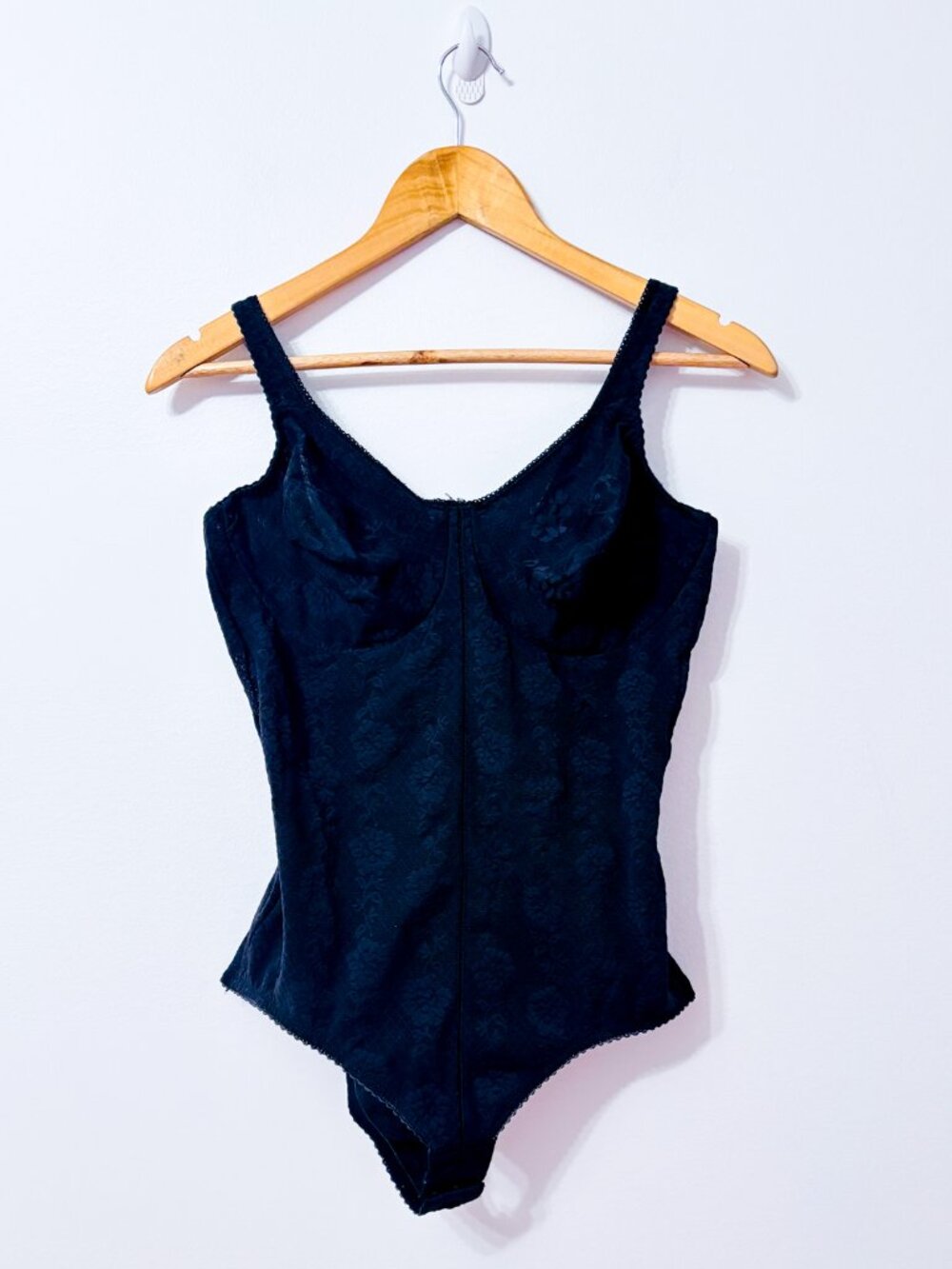 FLEXEES Black Floral Lace Underwire Shapewear Body Briefer Bodysuit Size 40C
